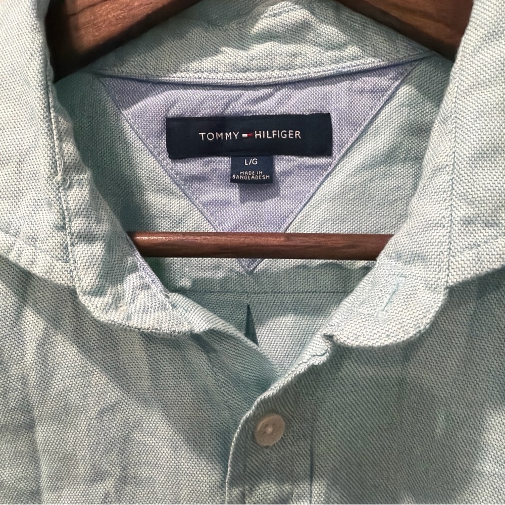 Tommy Hilfiger Men's Aqua/Mint Button Down Shirt 100% Cotton Spring